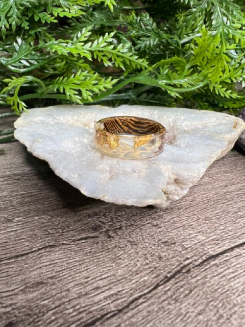 Handmade Wood Resin Rings- White/Gold Flake