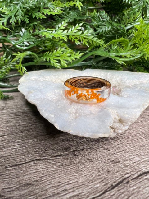 Handmade Wood Resin Rings- Orange/Gold Flake