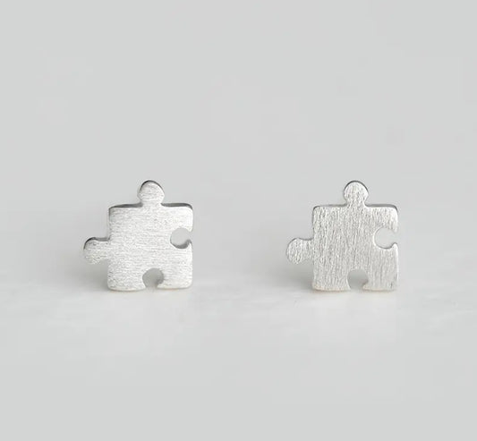 .925 Sterling Silver, Hypoallergenic Puzzle Piece Studs