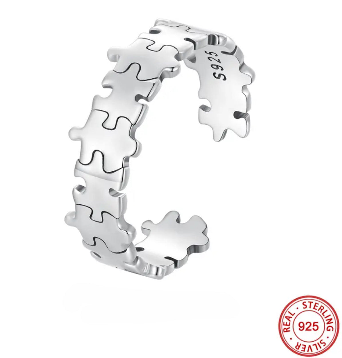 .925 Sterling Silver Adjustable Puzzle Piece Ring