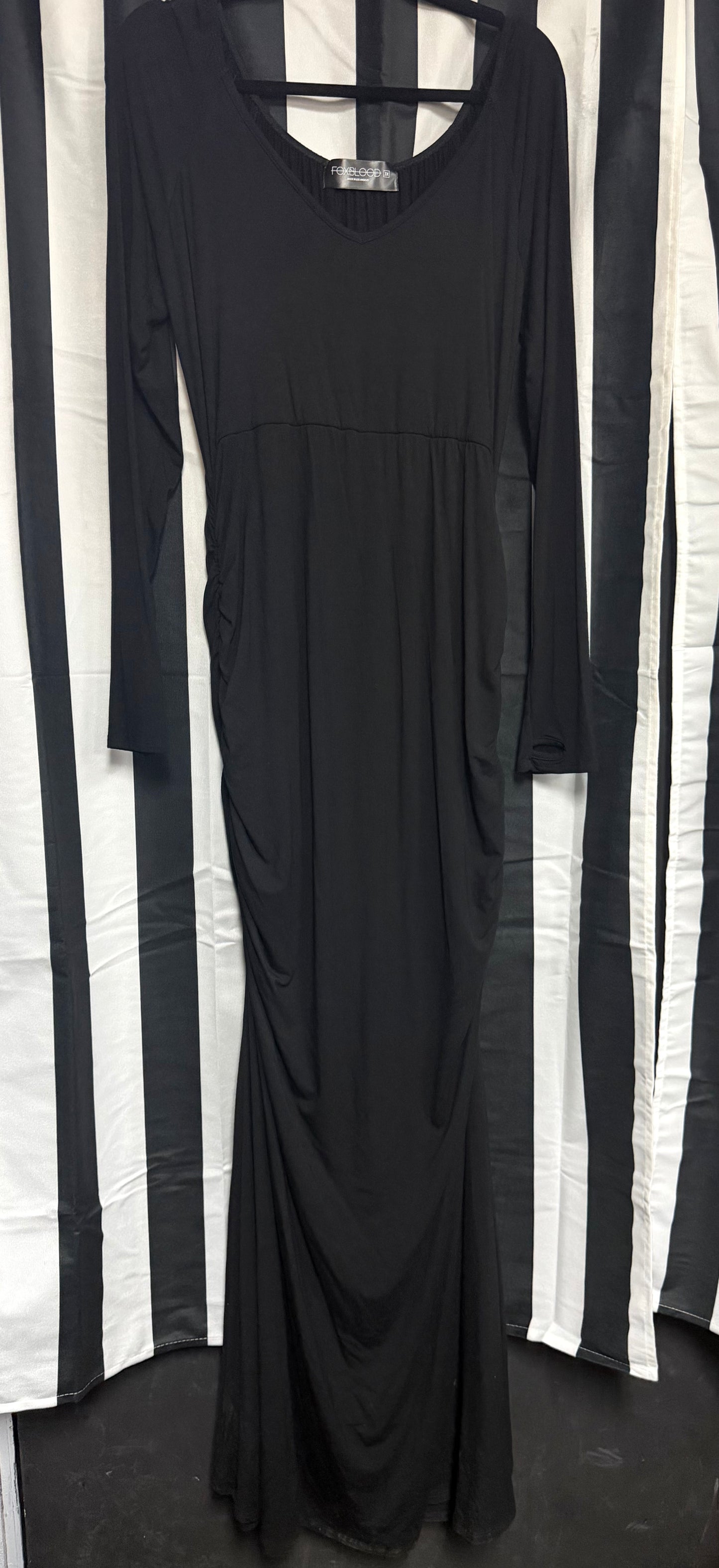 Foxblood Black Long Sleeve Maxi Ruched Dress- 3X