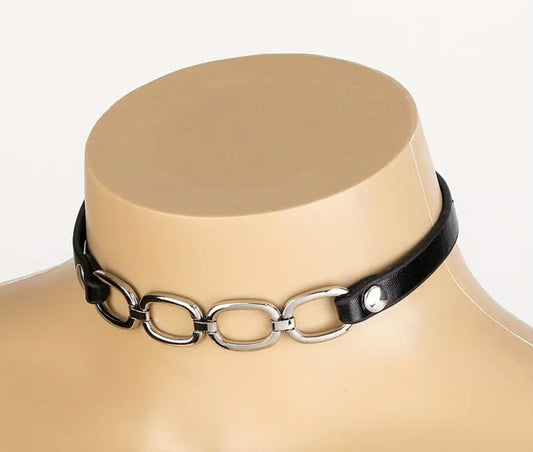 Black Punk PU Leather Chunky Chain Choker