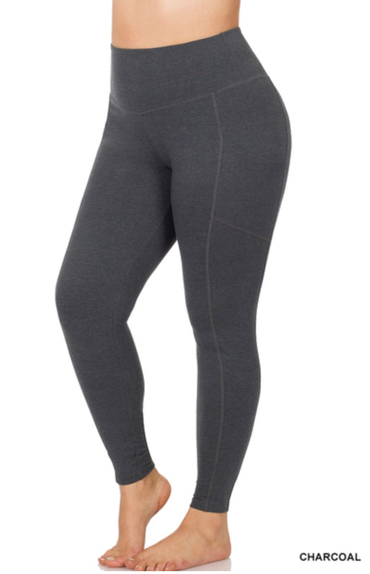 Charcoal Better-Cotton Wide-Waistband Leggings with Pockets