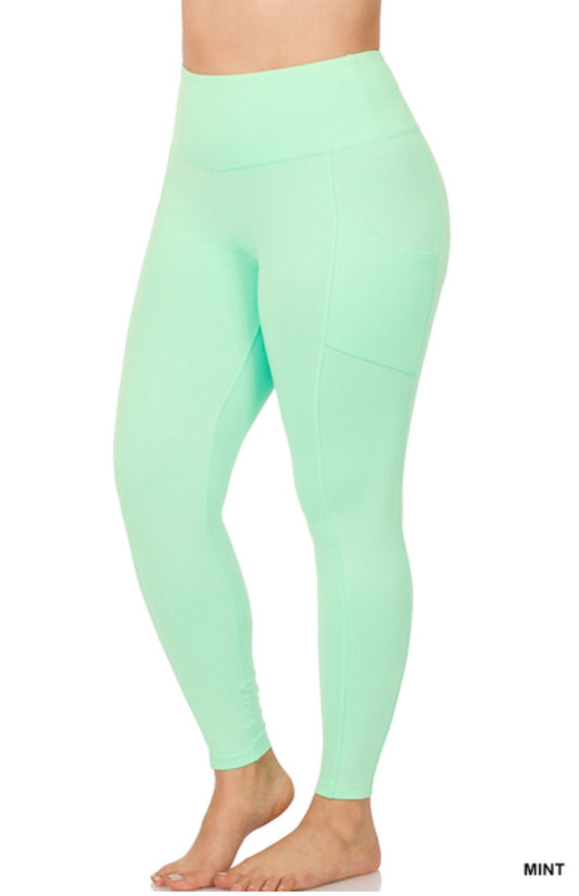 Mint Better-Cotton Wide-Waistband Leggings with Pockets