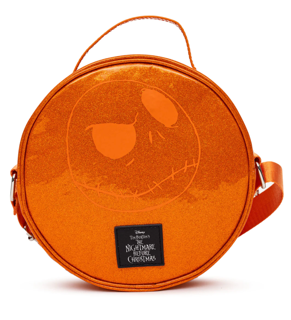 The Nightmare Before Christmas Pumpkin King Face And Jack Expression Orange Glitter Round Crossbody Bag