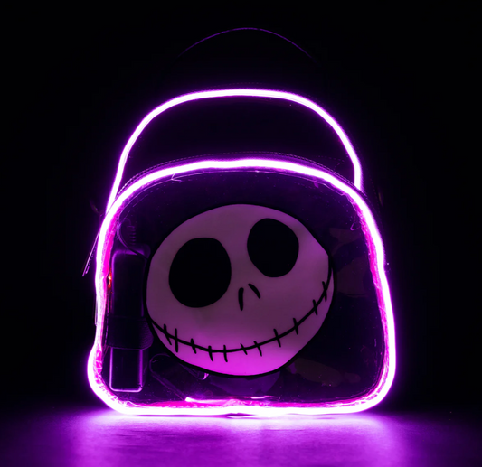 The Nightmare Before Christmas Jack Expression White/Black-Clear Light-Up Rounded Crossbody Bag With Handles
