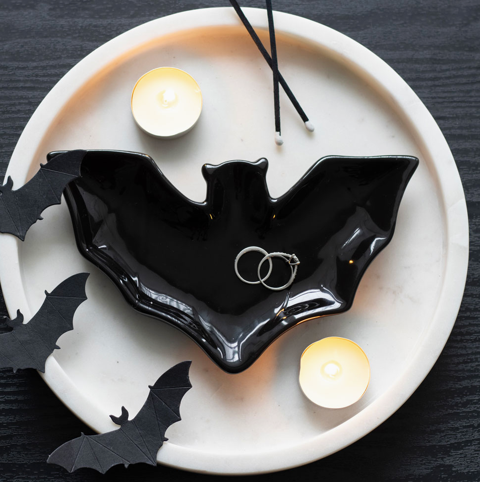 Gothic Halloween Black Bat Trinket Dish