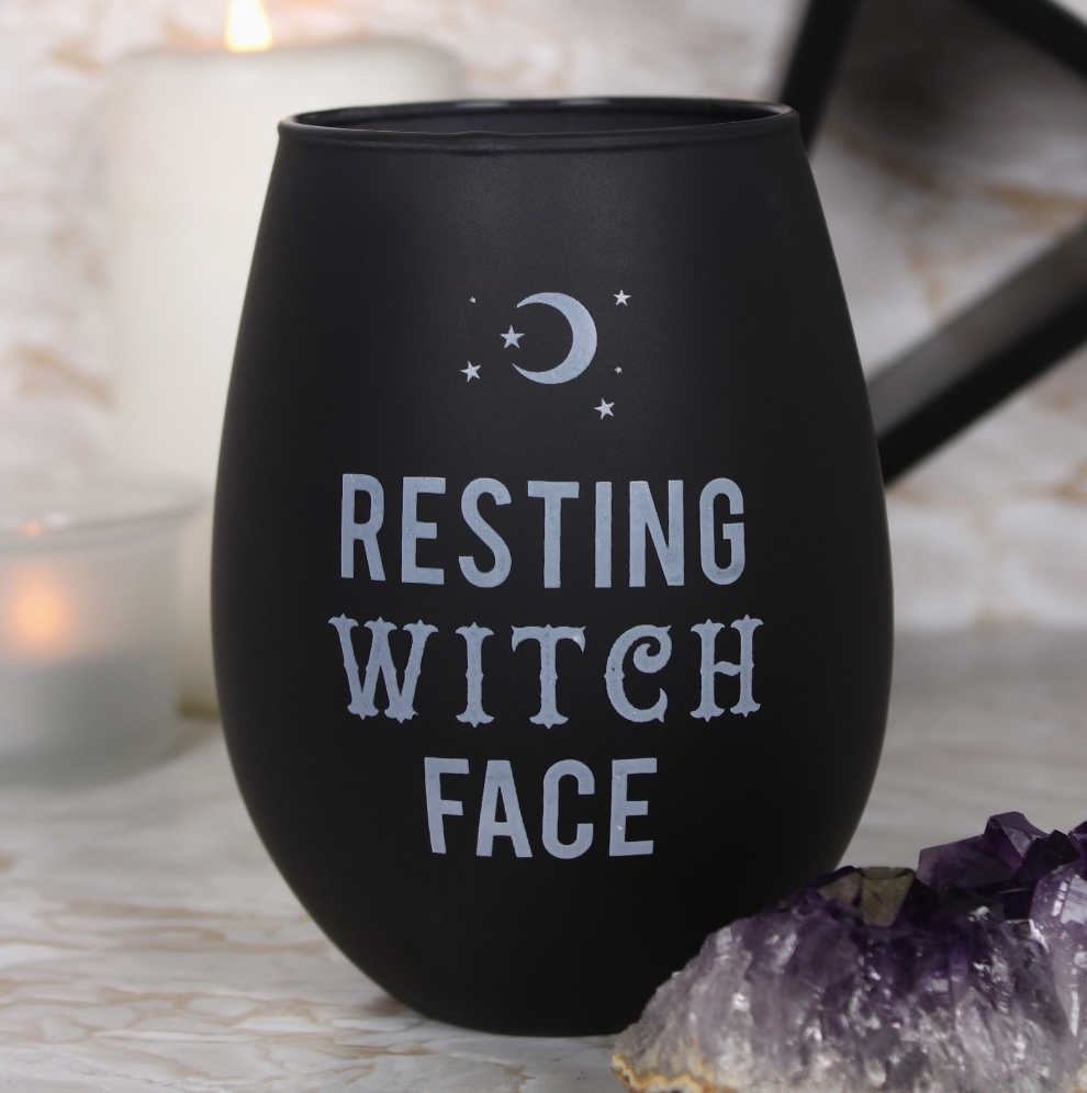 17-Oz Gothic Resting Witch Face Stemless Frosted Wine Glass