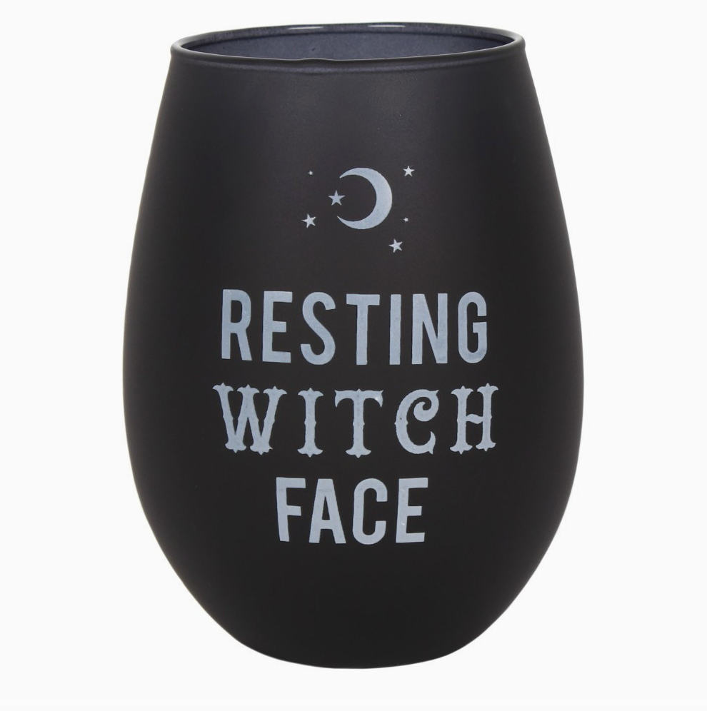 17-Oz Gothic Resting Witch Face Stemless Frosted Wine Glass