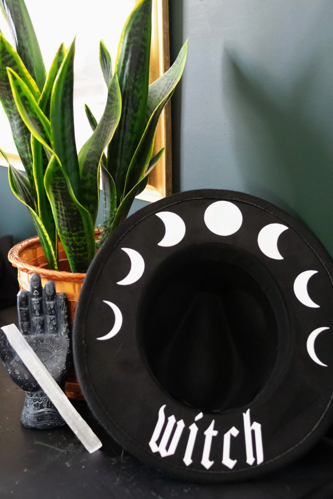 Witchy Gothic Wide-Brimmed Felt Hat — Moon Witch