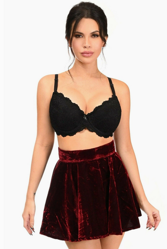 Dark Red Crushed Velvet Skirt