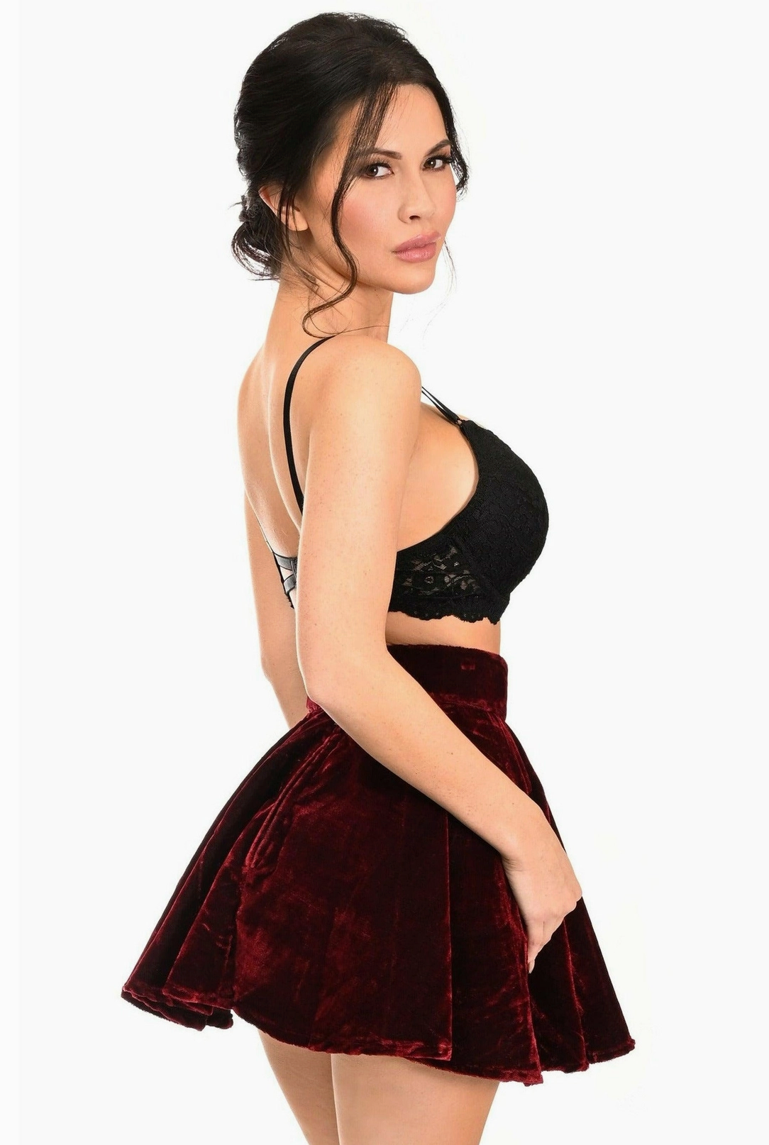 Dark Red Crushed Velvet Skirt