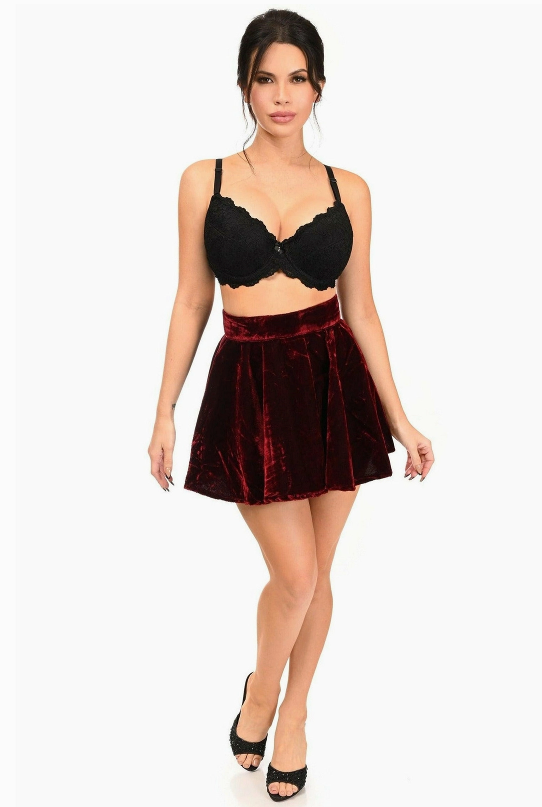 Dark Red Crushed Velvet Skirt