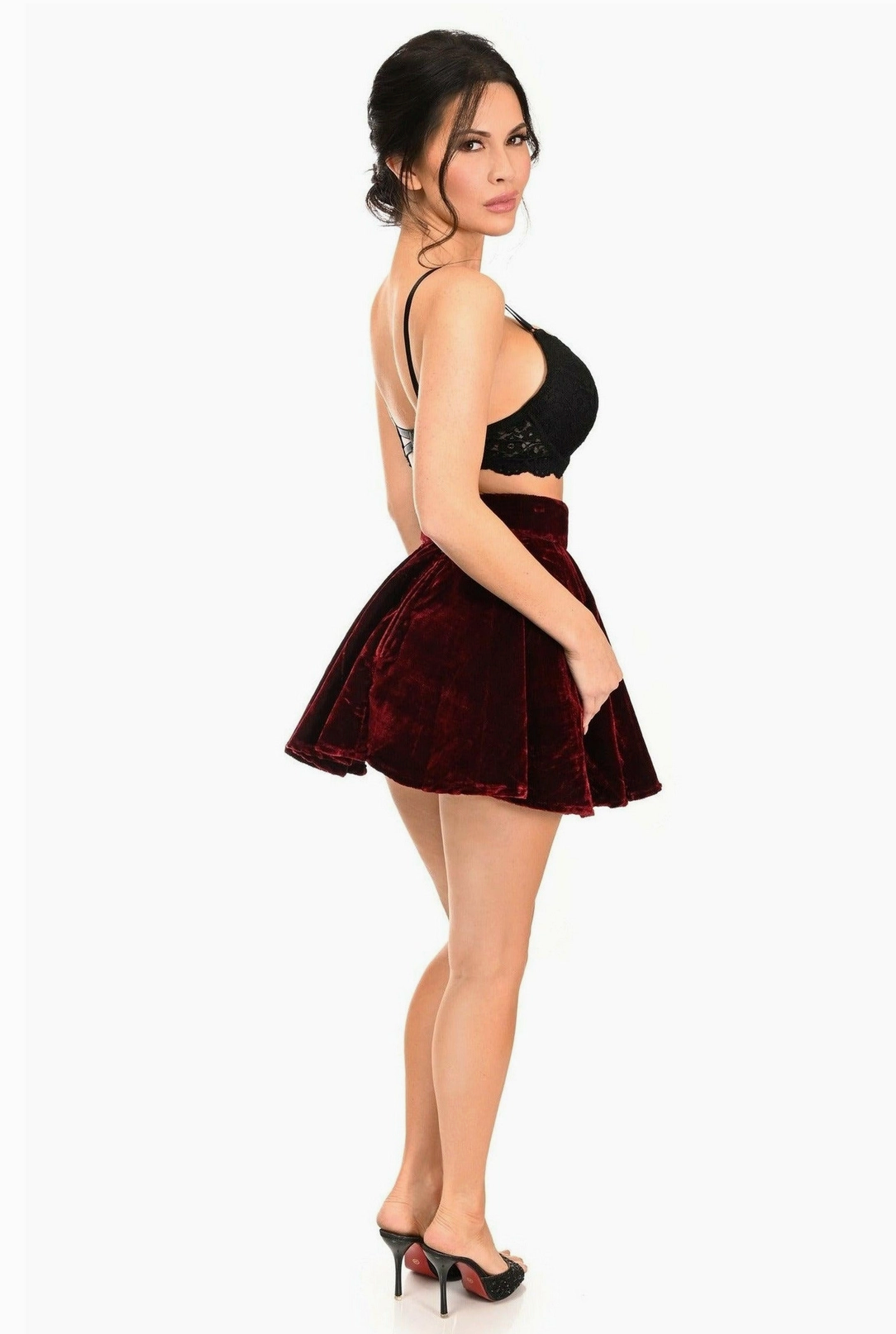 Dark Red Crushed Velvet Skirt