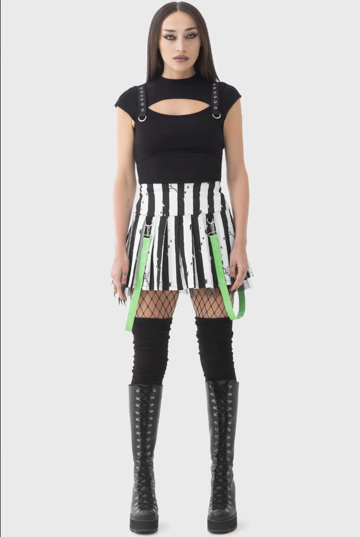 Beetlejuice Distressed Stripe Pleated Mini-Skirt