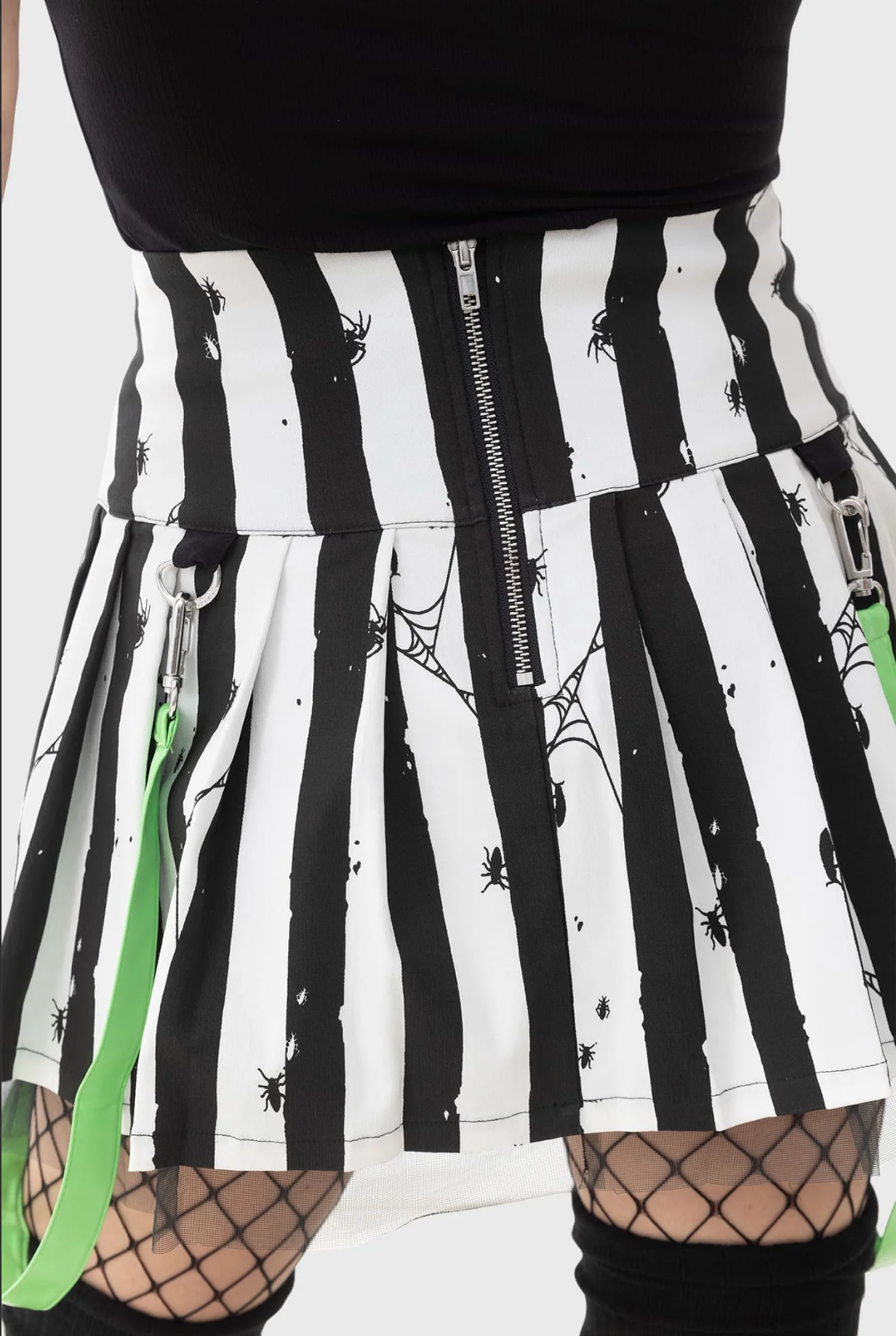 Beetlejuice Distressed Stripe Pleated Mini-Skirt