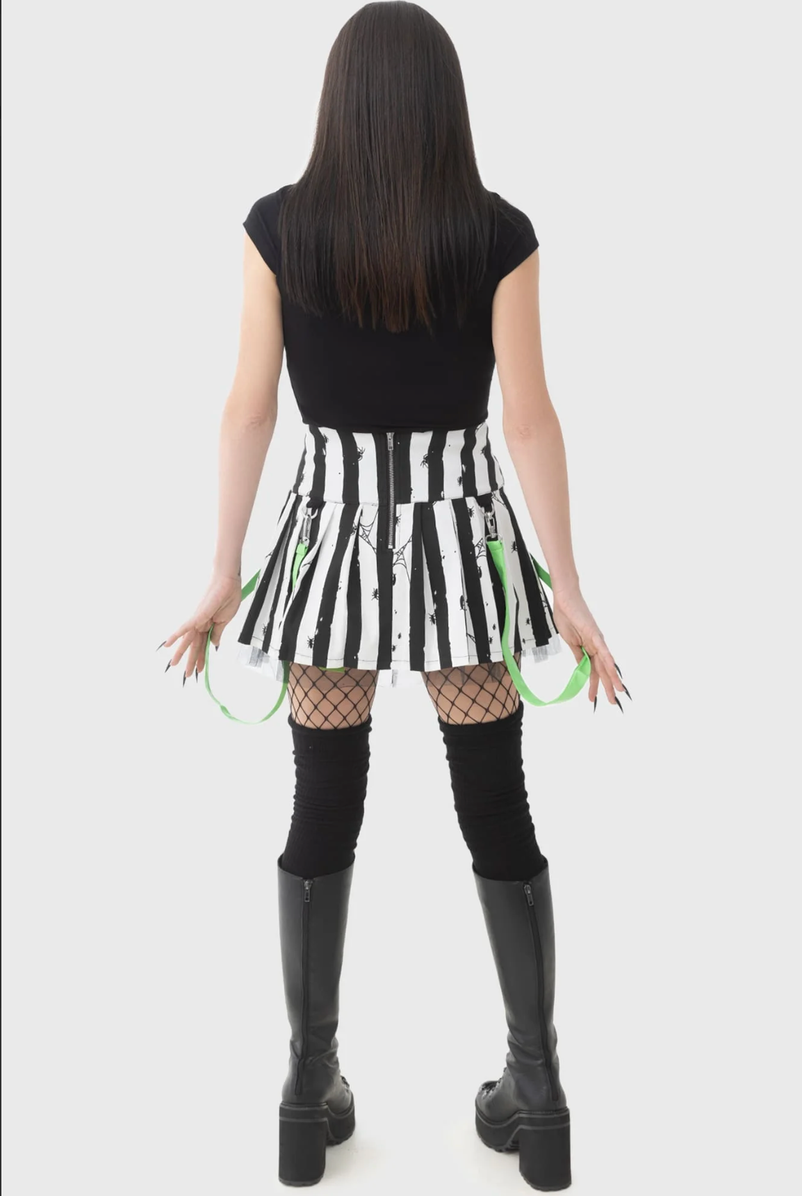 Beetlejuice Distressed Stripe Pleated Mini-Skirt