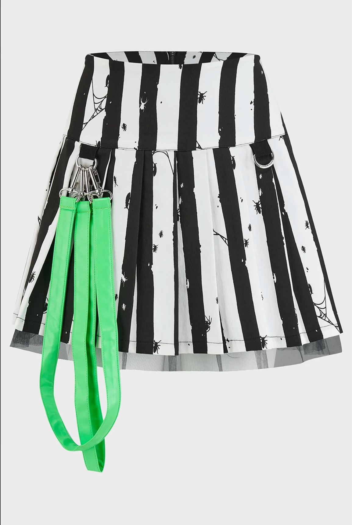 Beetlejuice Distressed Stripe Pleated Mini-Skirt