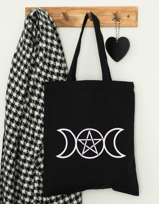 Black Gothic Triple Moon Polycotton Tote Bag