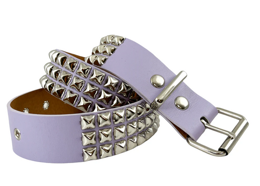 Vegan Leather 3-Row Pyramid Stud Belts — Matte Purple