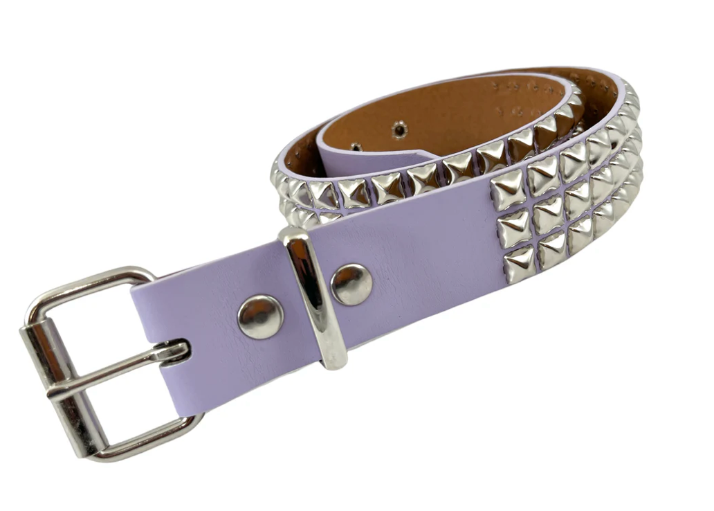 Vegan Leather 3-Row Pyramid Stud Belts — Matte Purple