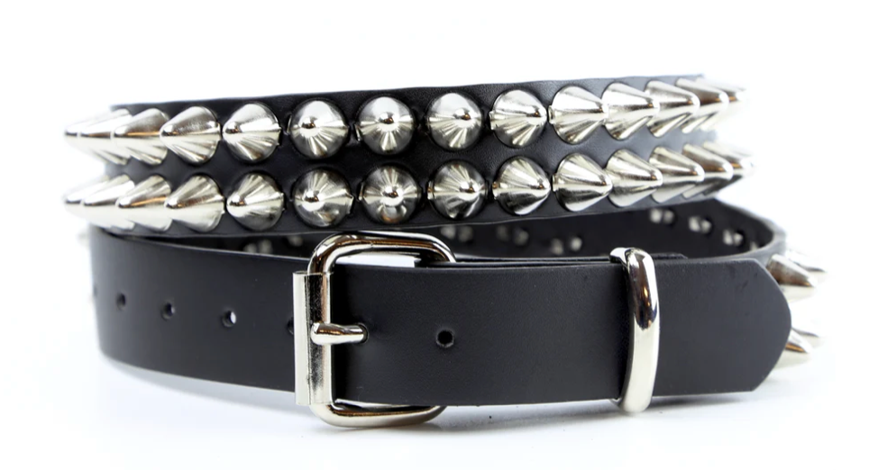 Genuine Leather 2-Row Conehead Spiked Belt