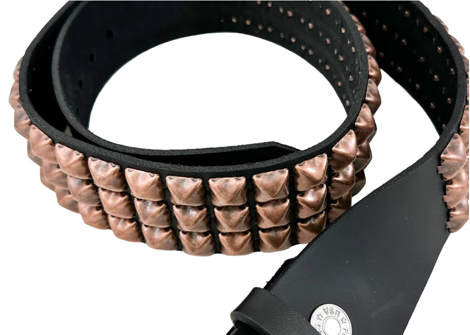 Antique Copper 3-Row Pyramid Studded Belt — Genuine Leather