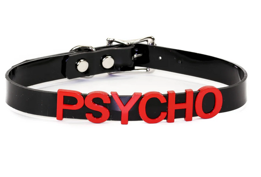 Genuine Leather Red / Black Stainless Steel Fetish Choker — Psycho