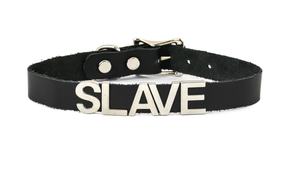 Genuine Leather Silver / Black Stainless Steel Fetish Choker — Slave