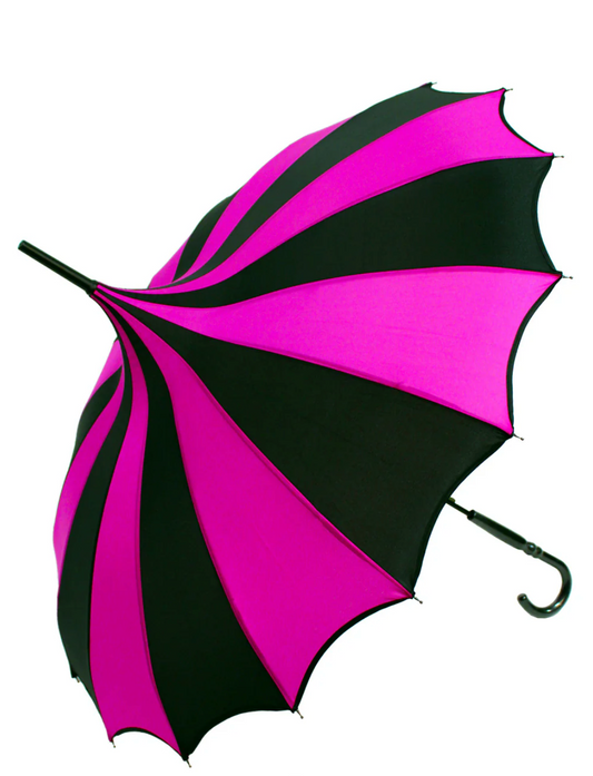 Batwing Pagoda Umbrella [BLACK/HOT PINK STRIPED]