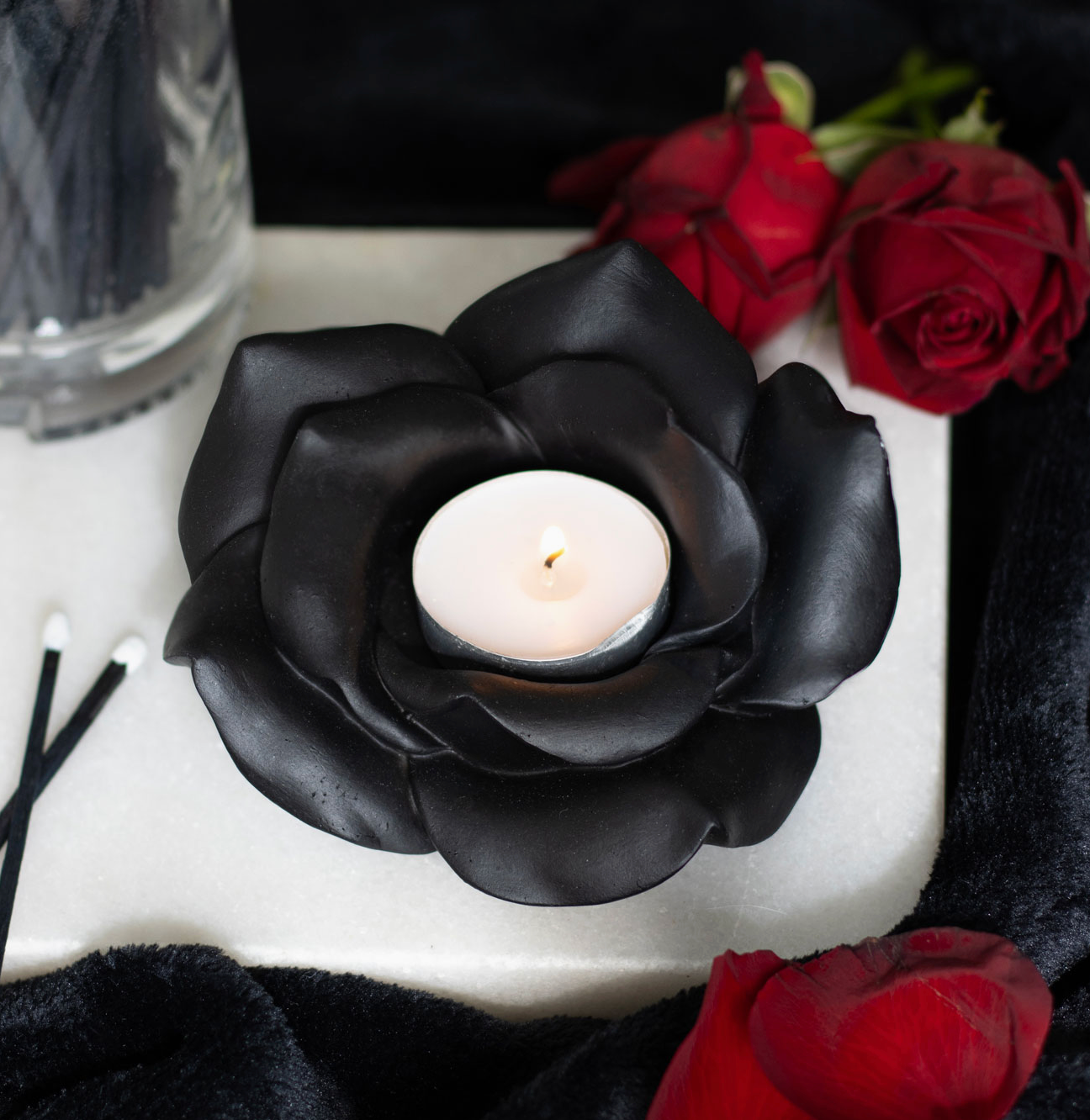 Black Rose Resin Tealight Candle Holder