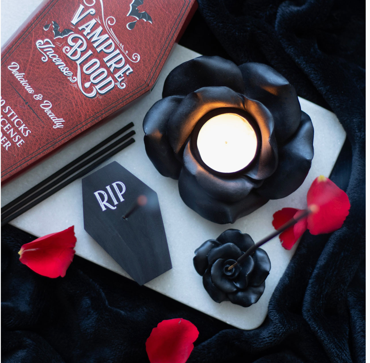 Black Rose Resin Tealight Candle Holder