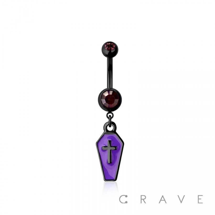 316L SURGICAL STEEL COFFIN DANGLE BELLY BUTTON NAVEL RING