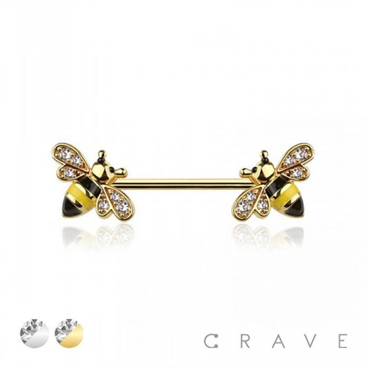 GEM PAVED BEE 316L SURGICAL STEEL NIPPLE BAR