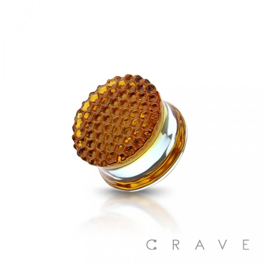 HONEYCOMB TEXTURE AMBER COLOR CLASS DOUBLE FLARE PLUG