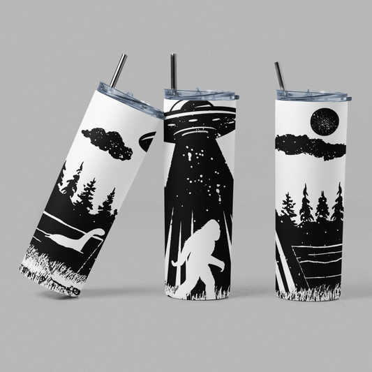 Nessie Bigfoot UFO Cryptid Horror Green Glow Tumbler