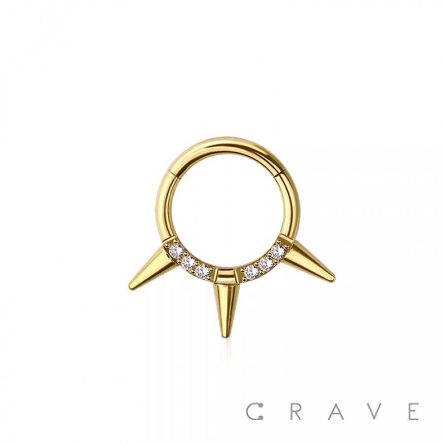 316L SURGICAL STEEL MULTI CZ TRIPLE SPIKE SEPTUM HINGED