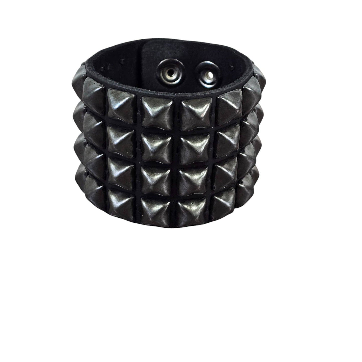 SILVER PYRAMID STUDDED LEATHER  SNAP BRACELET
