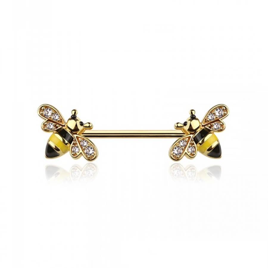 GEM PAVED BEE 316L SURGICAL STEEL NIPPLE BAR