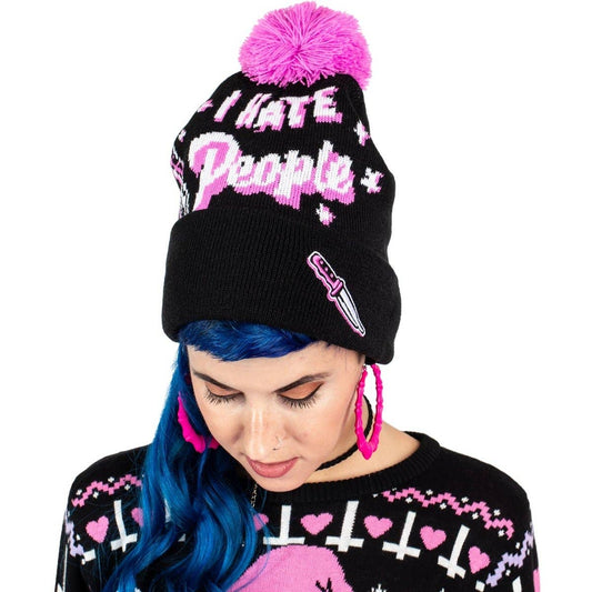 I Hate People Pom Pom Knit Beanie