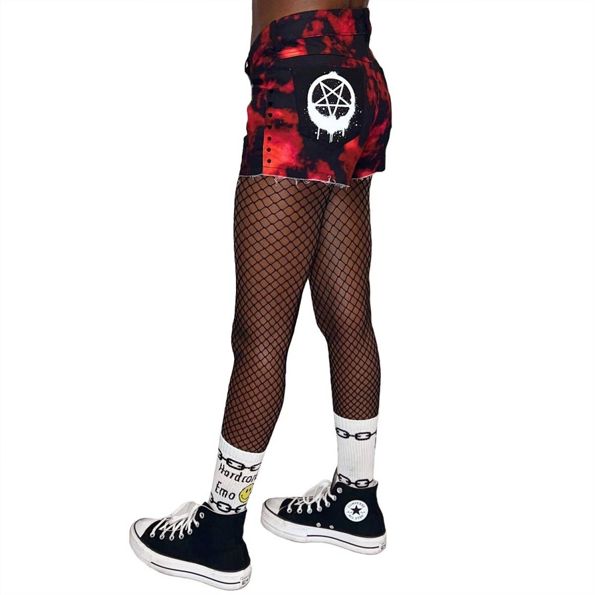 Pentagram Tie-Dye Studded Denim Shorts