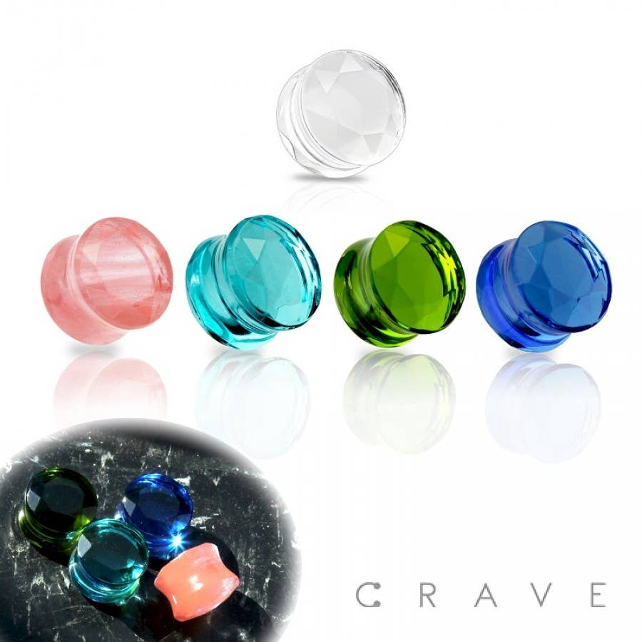 FACETED GLASS CUT DOUBLE FLARED PLUG