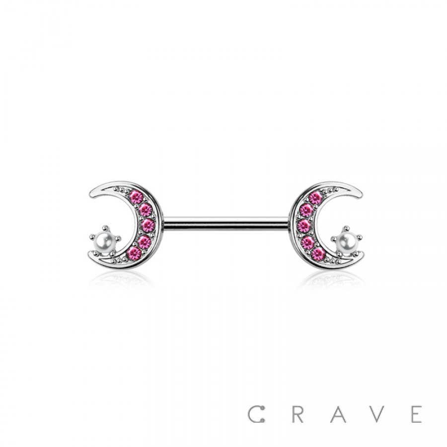 316L SURGICAL STEEL CZ MOON STAR NIPPLE RING