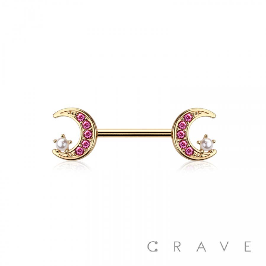 316L SURGICAL STEEL CZ MOON STAR NIPPLE RING