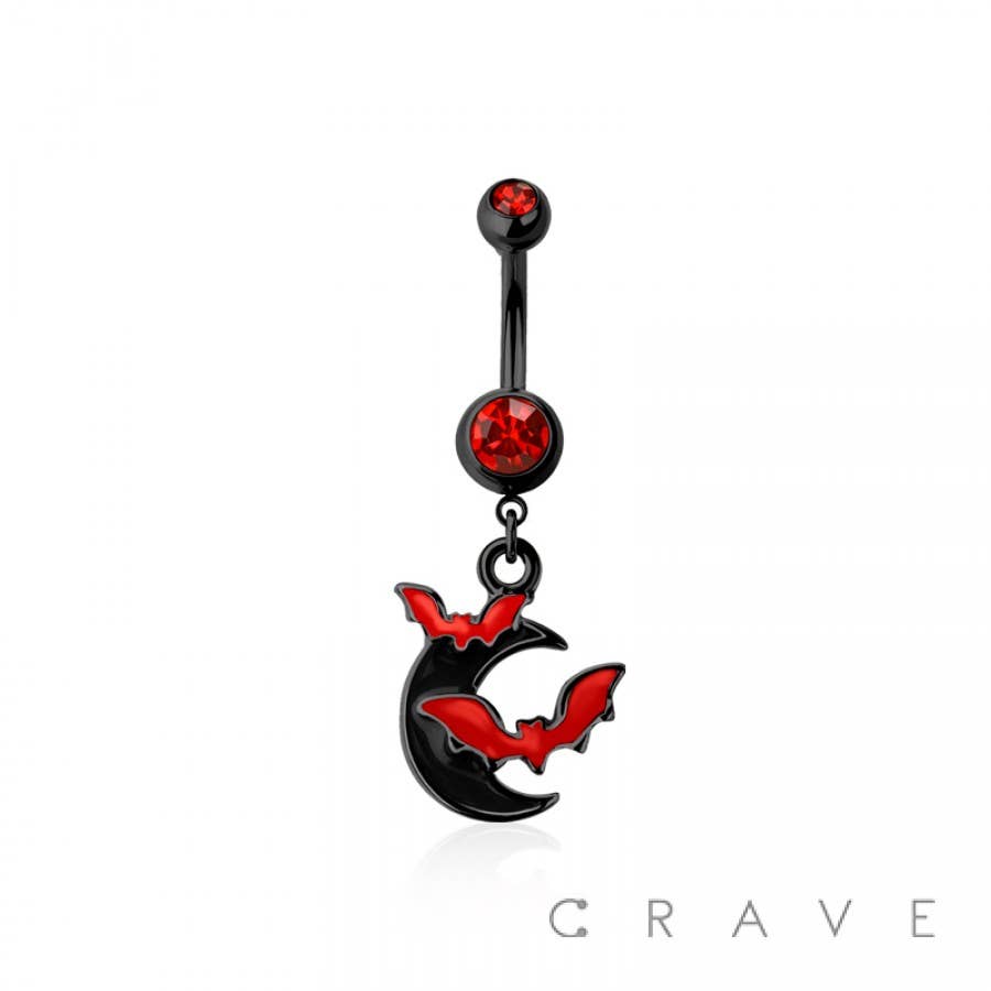 316L SURGICAL STEEL BAT MOON CZ DANGLE BELLY BUTTON NAVEL