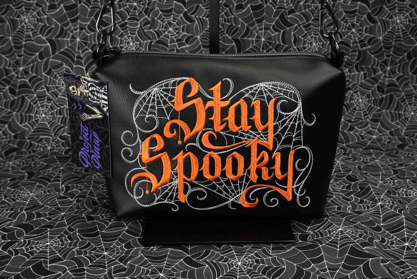 Black and Orange Stay Spooky Embroidered Small Crossbody Bag –  Handmade, Vegan Leather, Gunmetal Hardware