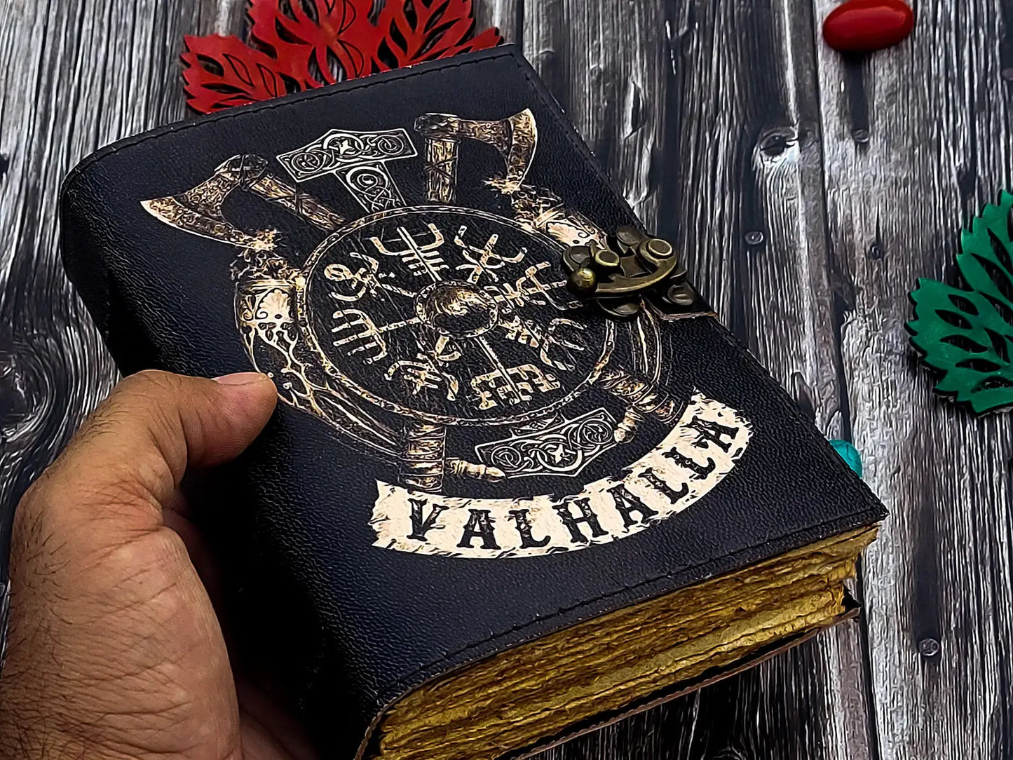 Handmade leather journal Valhalla viking Vegvisir Journal