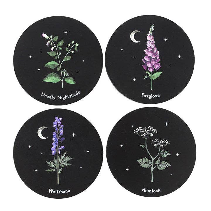 Poisonous Plants Gothic Botanical Coaster Set