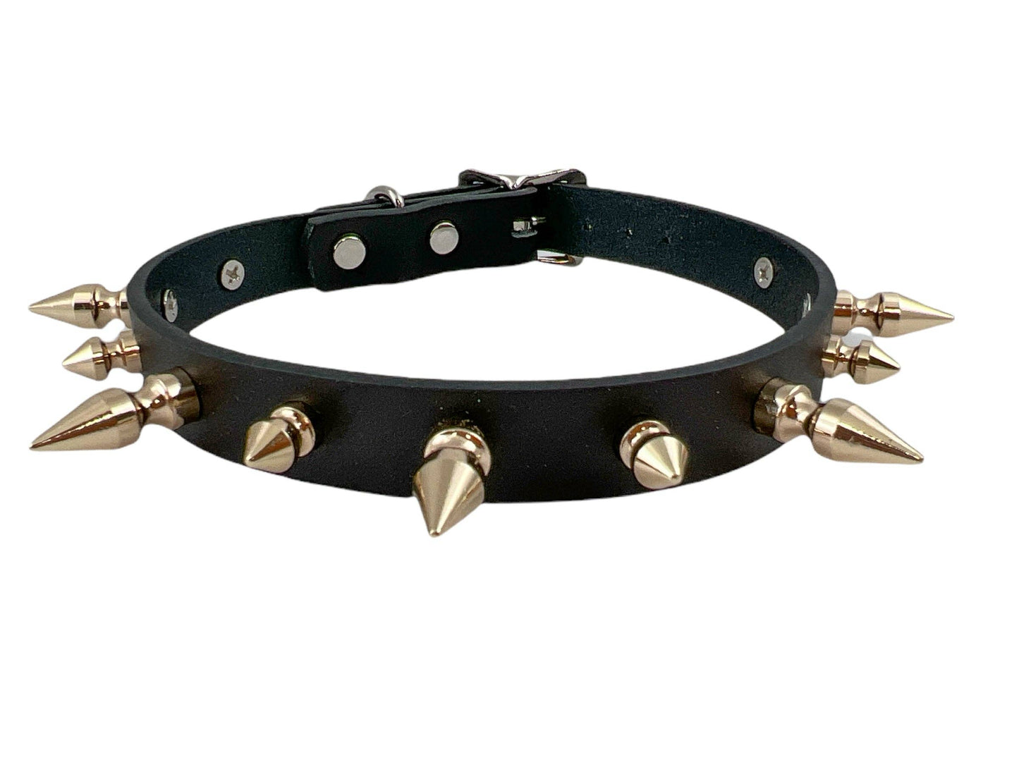CK136 3/4" BLACK LEATHER CHOKER WITH 1/2" AND 1" SPIKES