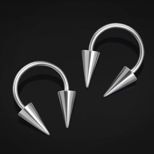 Titanium Internally Threaded Gothic Spiked Cone Horseshoe Septum in Silver